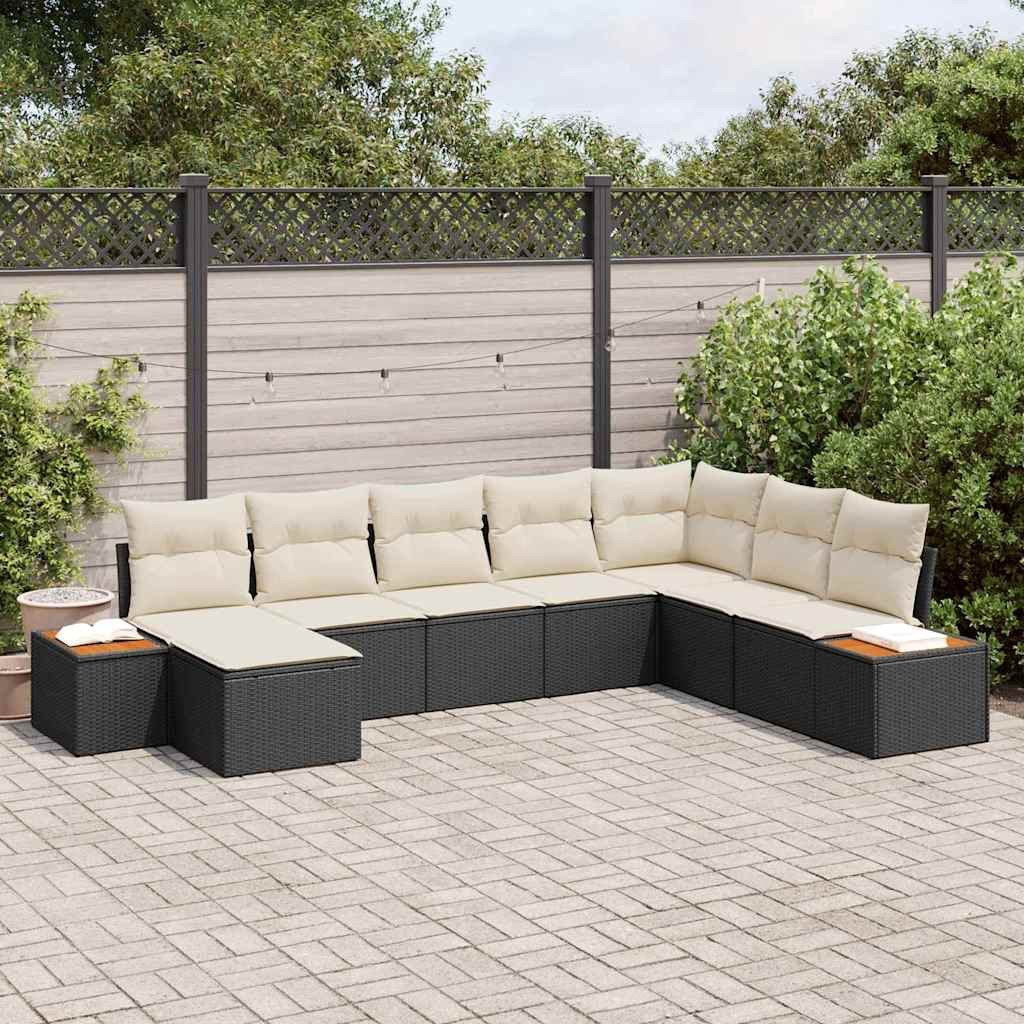 vidaXL Gartensofa-set mit Kissen 9 pcs Schwarz und Creme Polyrattan