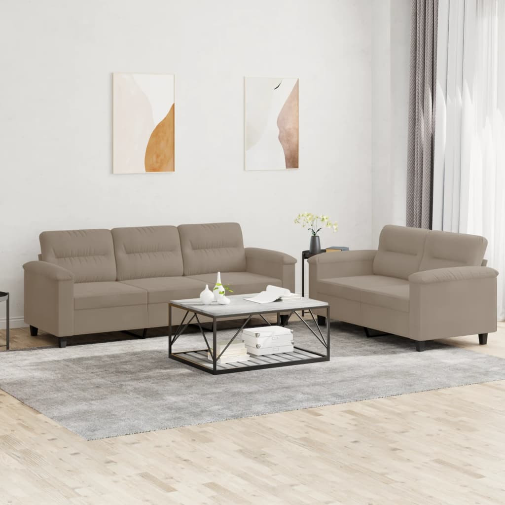 vidaXL 2-tlg. Sofagarnitur mit Kissen Taupe Mikrofasergewebe
