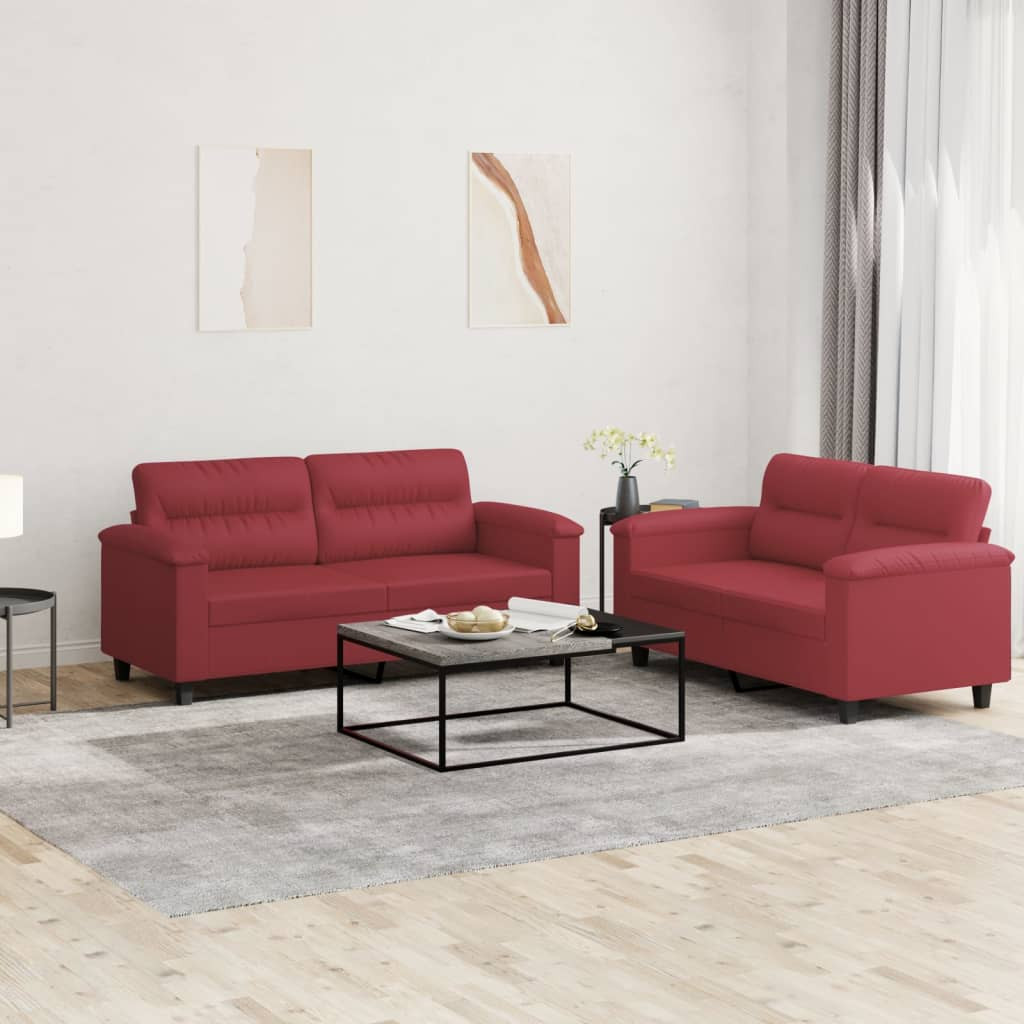 vidaXL 2-tlg. Sofagarnitur mit Kissen Weinrot Kunstleder