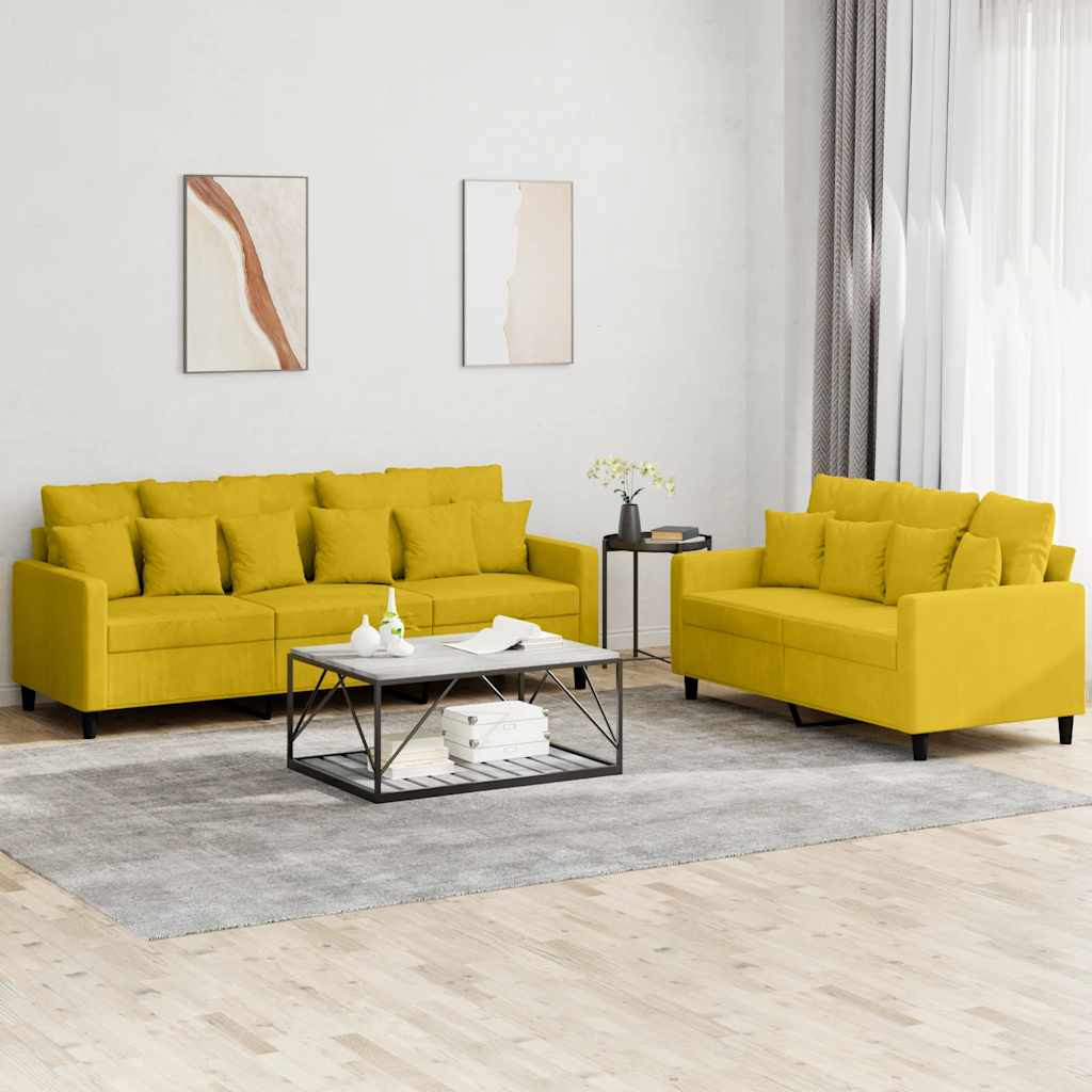 vidaXL 2-tlg. Sofagarnitur mit Kissen Gelb Samt