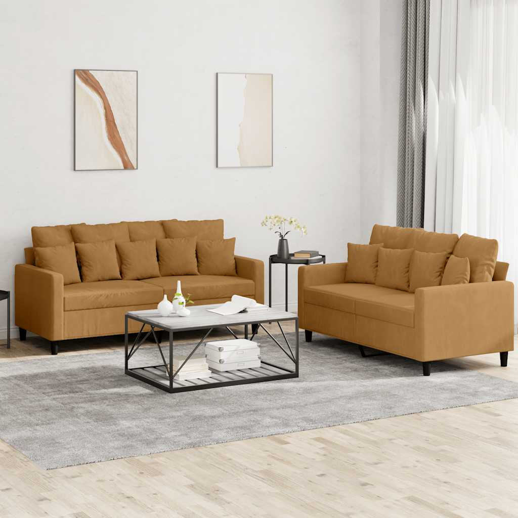 vidaXL 2-tlg. Sofagarnitur mit Kissen Braun Samt