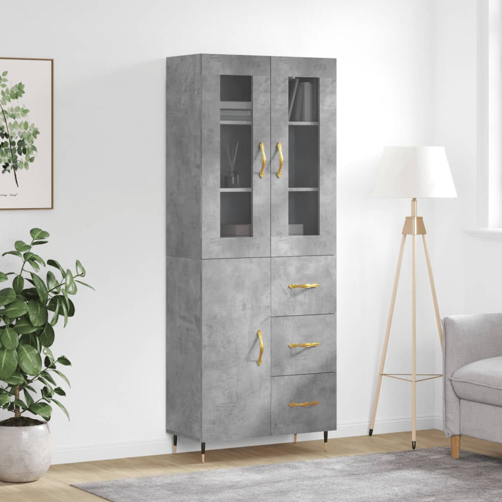 vidaXL Highboard Betongrau 69,5x34x180 cm Holzwerkstoff