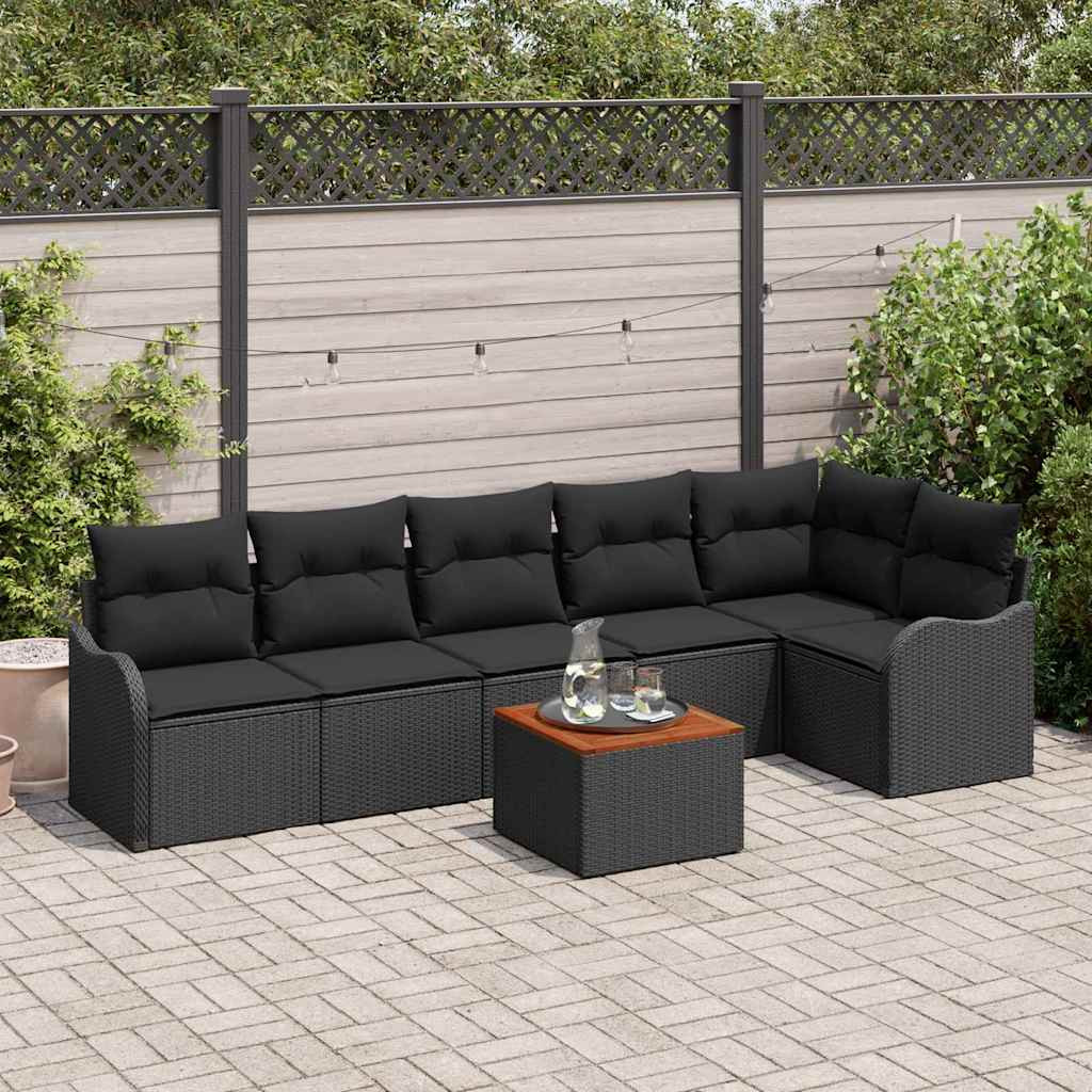 vidaXL Gartensofa-set mit Speicher 7 pcs Schwarz Poly-Rattan