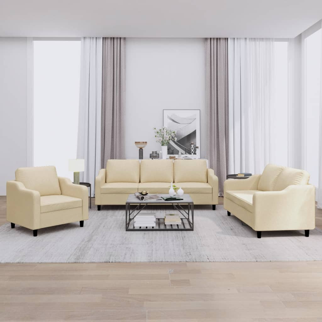 vidaXL 3-tlg. Sofagarnitur mit Kissen Creme Stoff