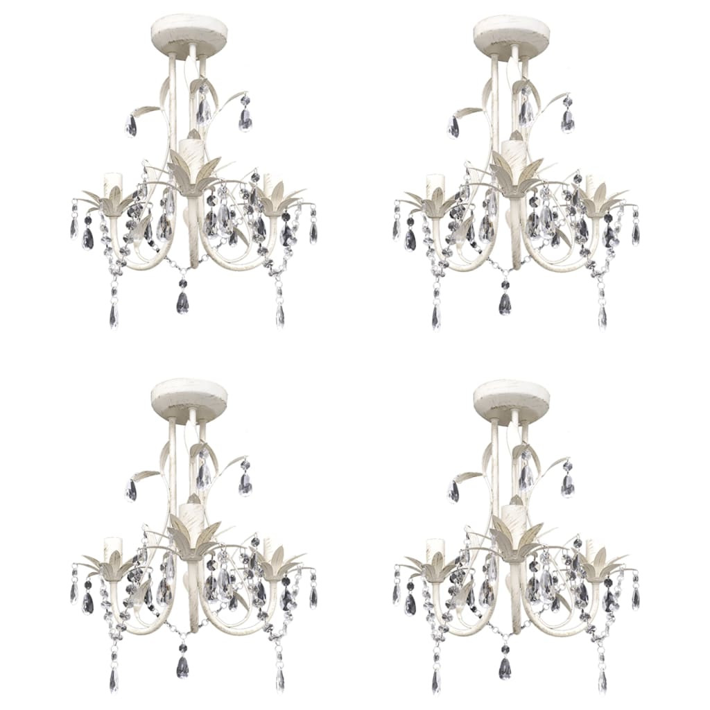 vidaXL Kristall-Deckenleuchte Kronleuchter 4 Stk. Elegantes Weiß