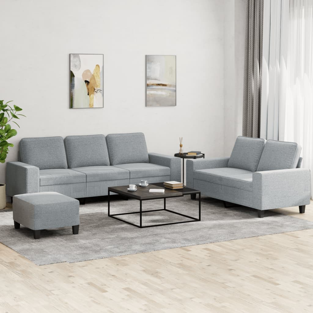 vidaXL 3-tlg. Sofagarnitur Hellgrau Stoff