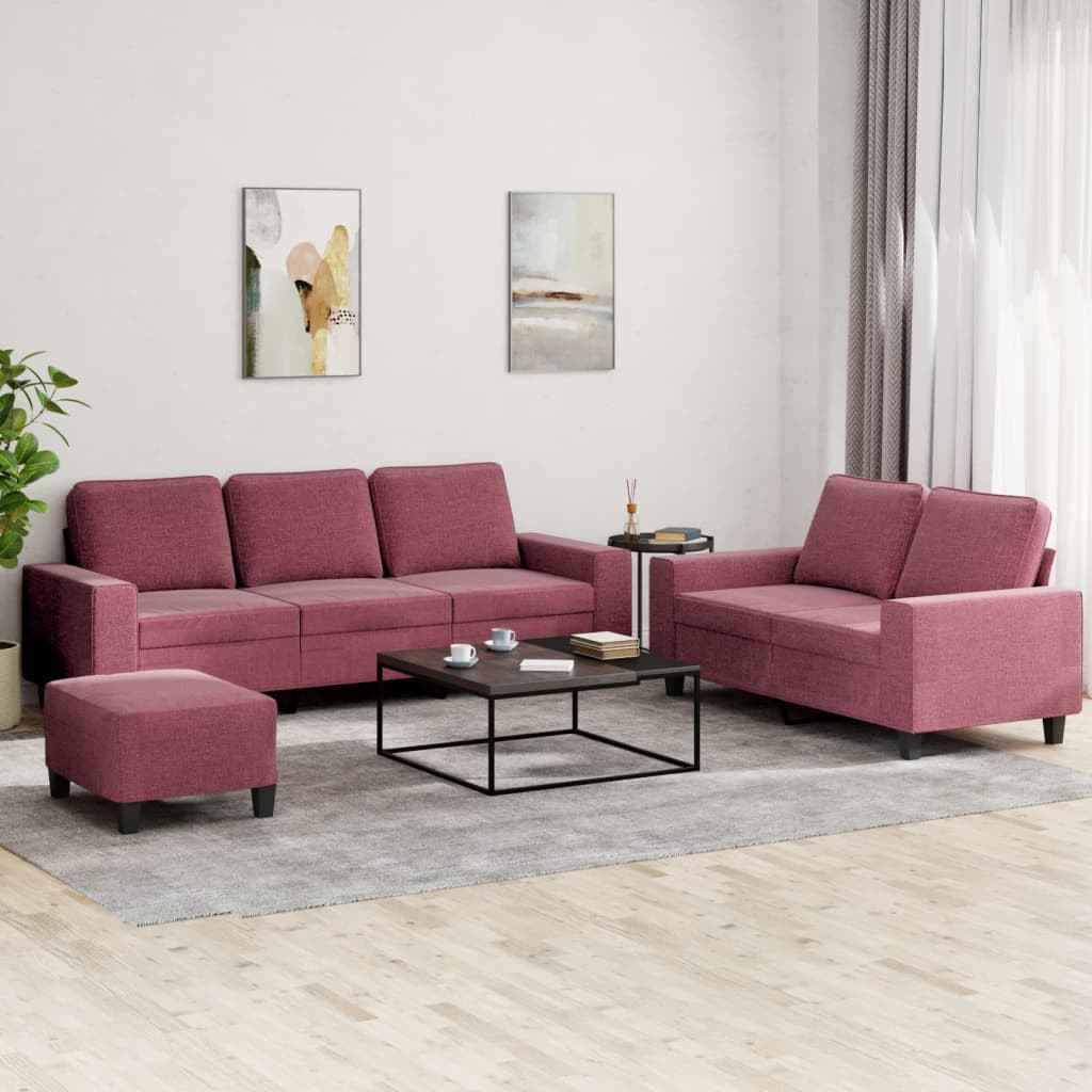 vidaXL 3-tlg. Sofagarnitur Weinrot Stoff