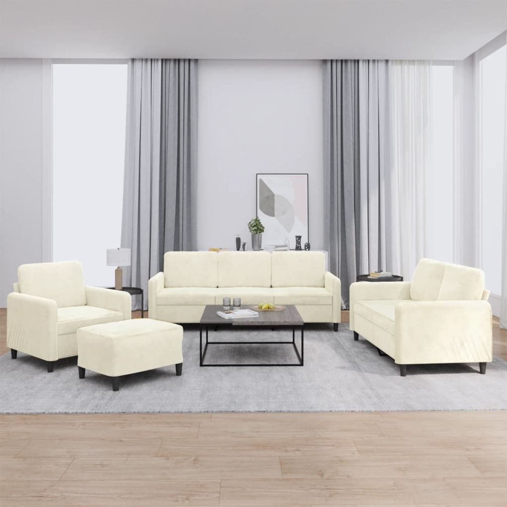 vidaXL 4-tlg. Sofagarnitur Creme Samt