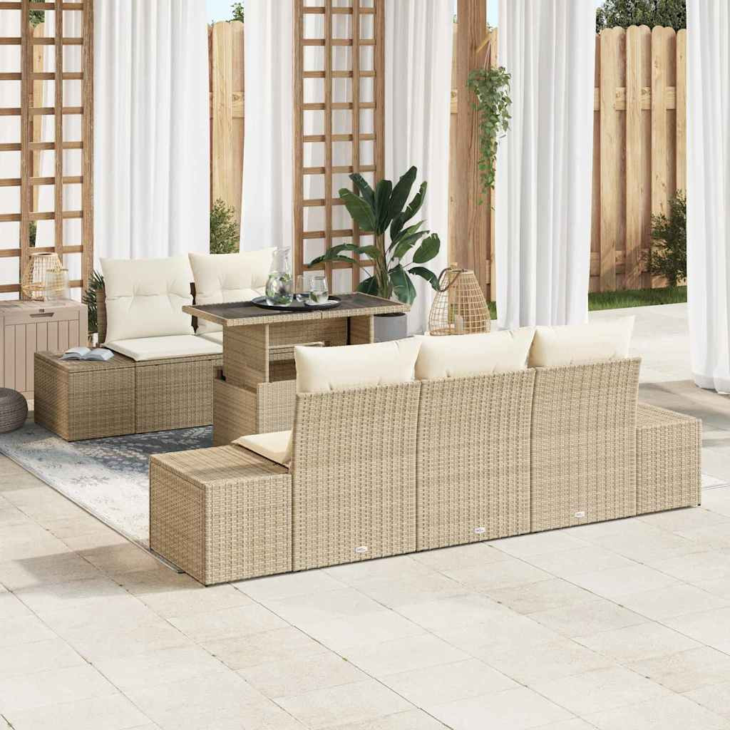 vidaXL Garten-Sofa-Set mit Kissen mit Speicher 6 pcs Beige und Creme