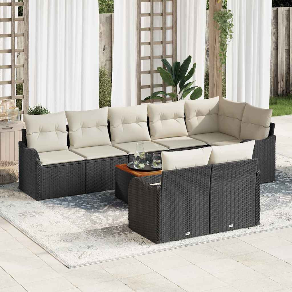 vidaXL Gartensofa-set mit Speicher 9 pcs Schwarz und Creme Poly-Rattan