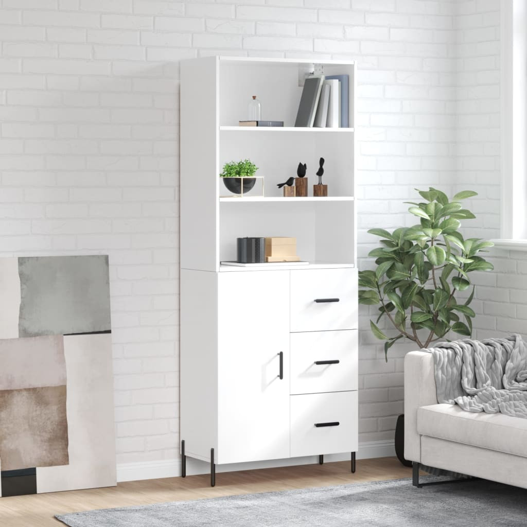vidaXL Highboard Hochglanz-Weiß 69,5x34x180 cm Holzwerkstoff