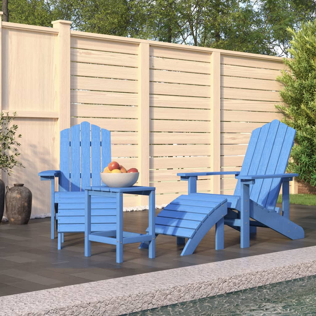 vidaXL Adirondack-Gartenstühle mit Hocker & Tisch HDPE Aquamarin
