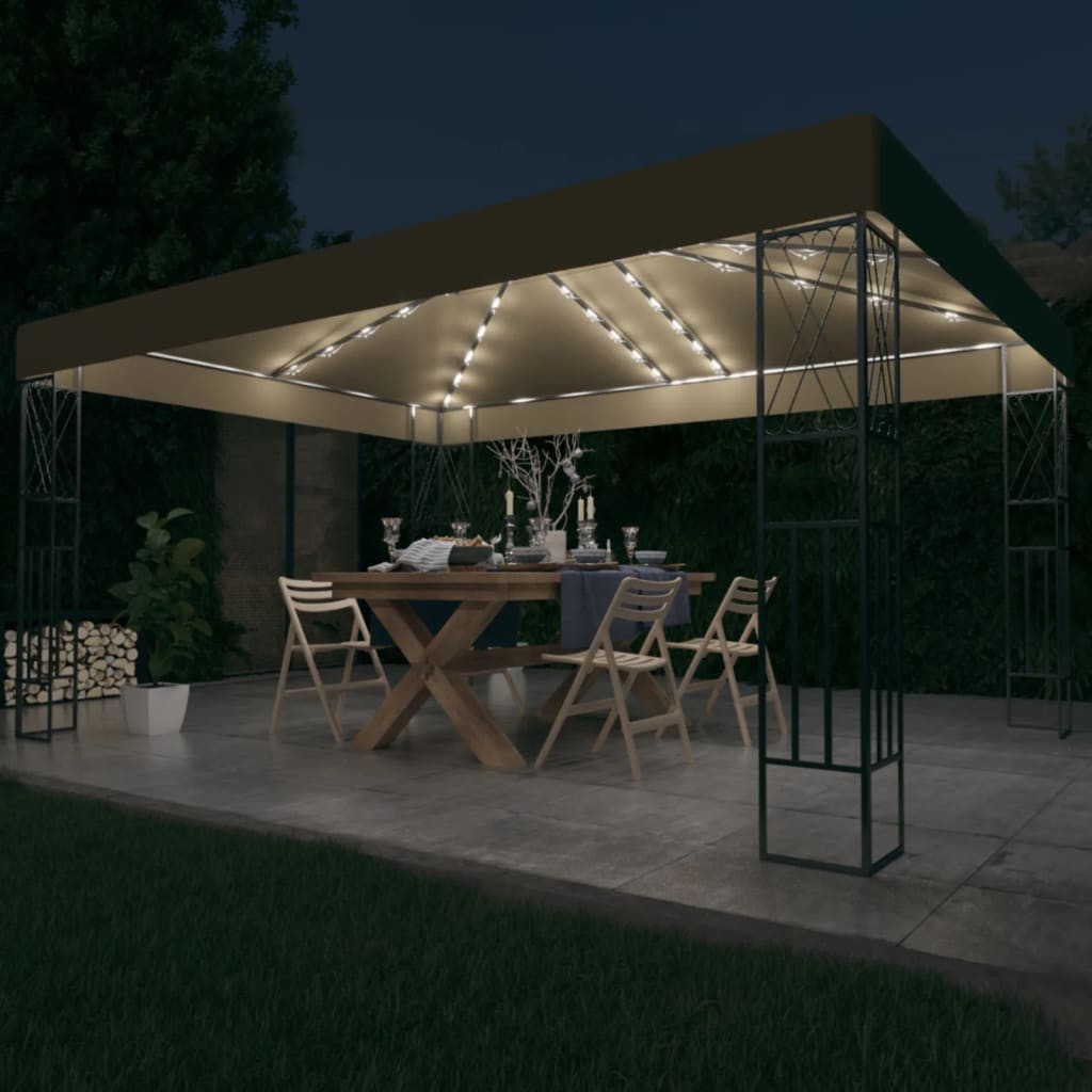 vidaXL Pavillon mit LED-Lichterkette 3x4 m Taupe Stoff