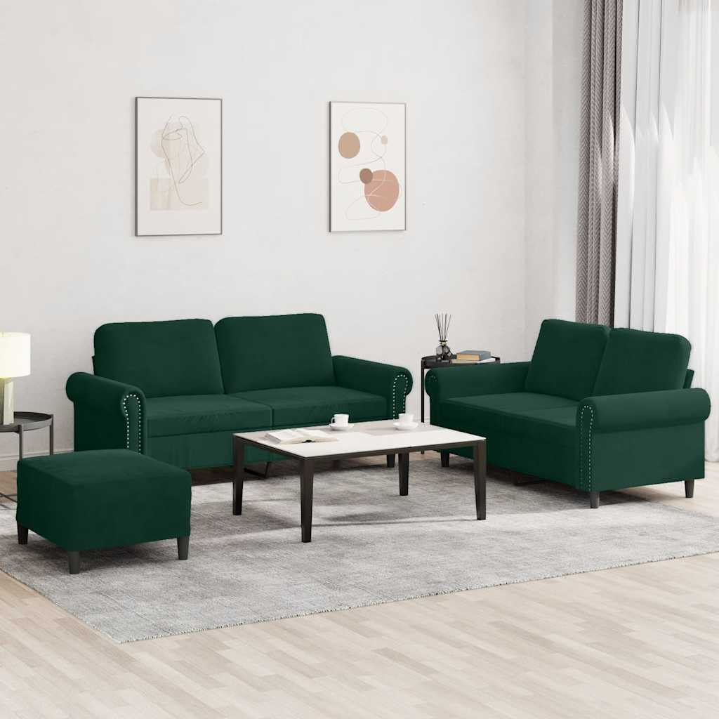 vidaXL 3-tlg. Sofagarnitur mit Kissen Dunkelgrün Samt