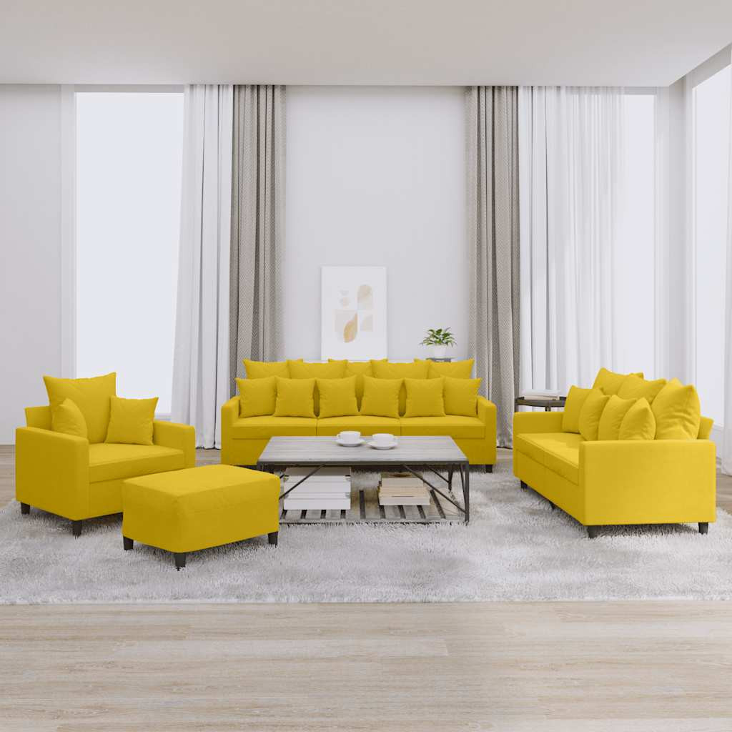 vidaXL 4-tlg. Sofagarnitur mit Kissen Gelb Samt