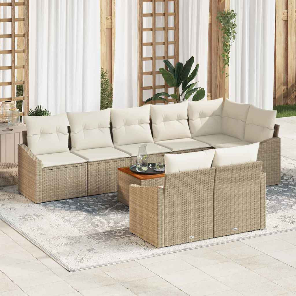 vidaXL Gartensofa-set mit Speicher 9 pcs Beige und Creme Poly-Rattan
