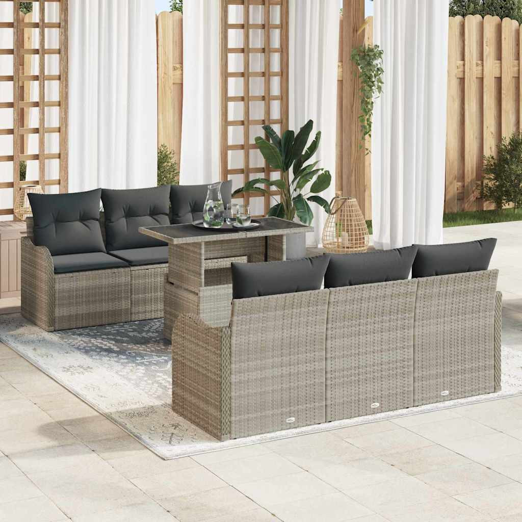 vidaXL Gartensofa-set mit Kissen mit Kissen 7 pcs Hellgrau Poly Rattan