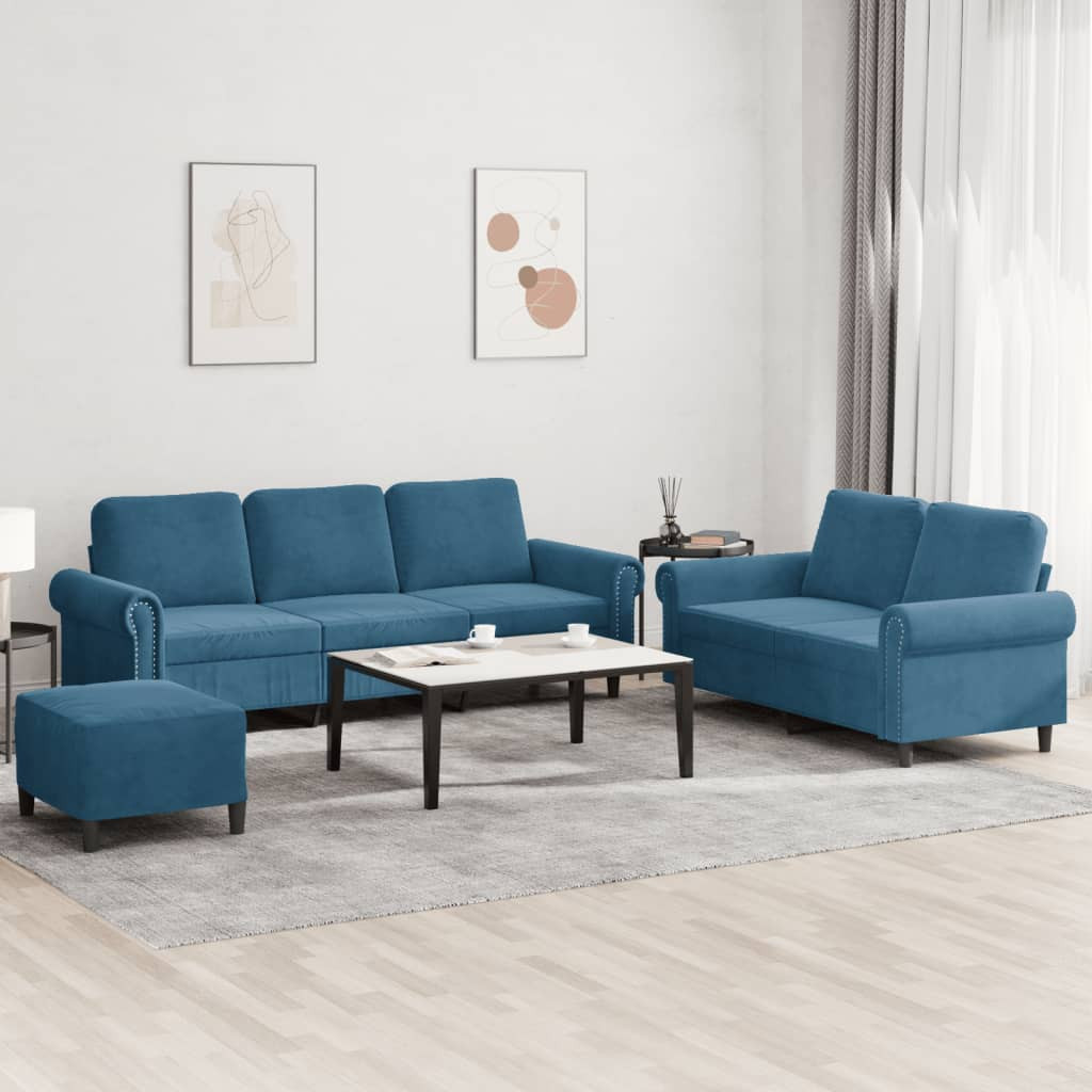 vidaXL 3-tlg. Sofagarnitur mit Kissen Blau Samt