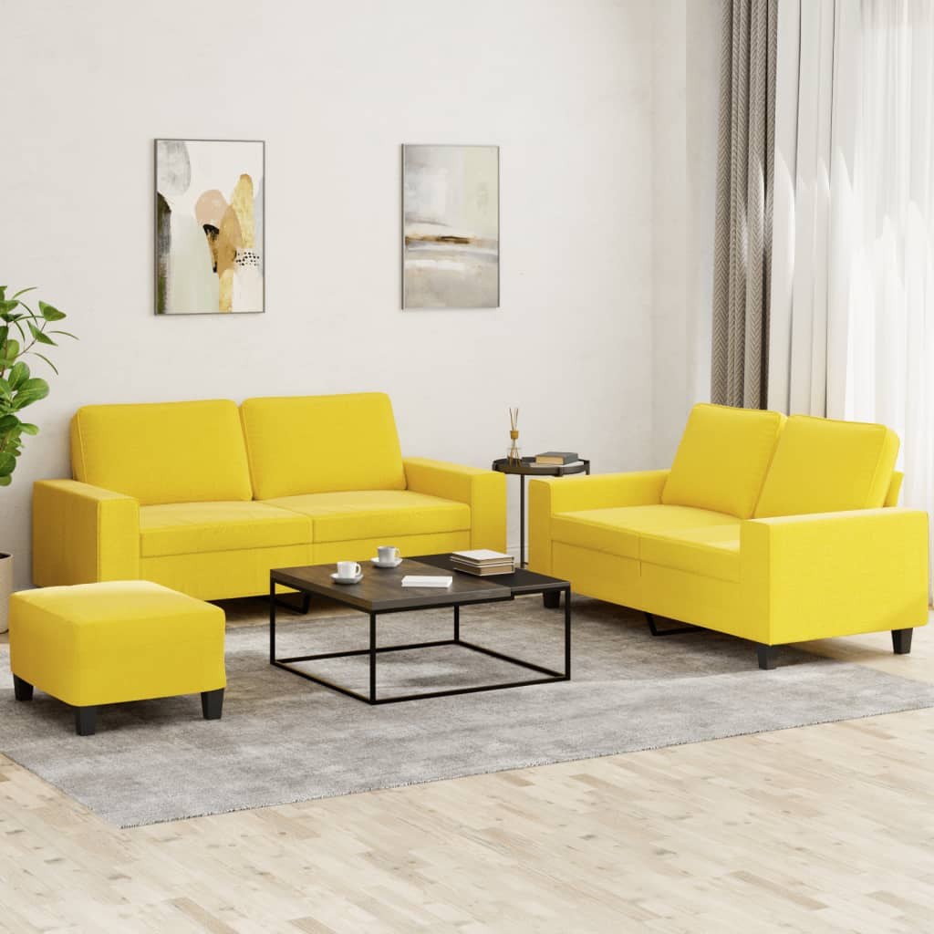 vidaXL 3-tlg. Sofagarnitur Hellgelb Stoff