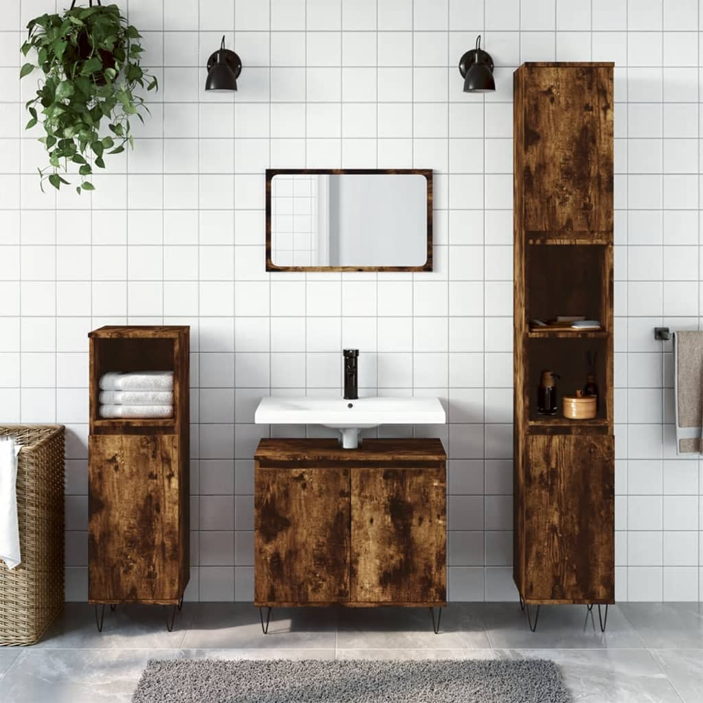vidaXL 3-tlg. Badmöbel-Set Räuchereiche Holzwerkstoff