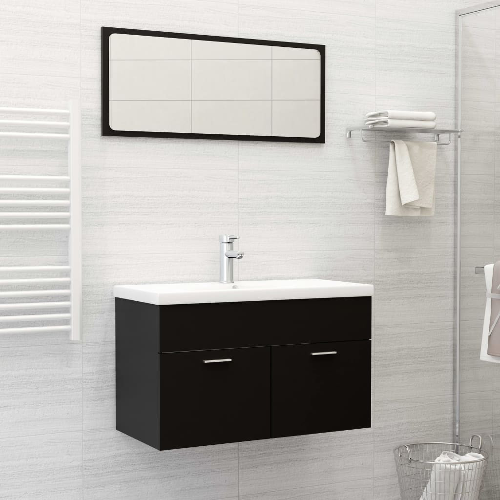 vidaXL Badmöbel-Set Schwarz Holzwerkstoff