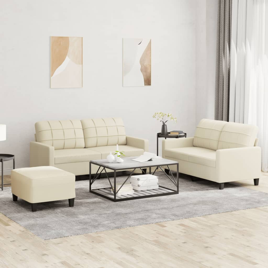 vidaXL 3-tlg. Sofagarnitur mit Kissen Creme Kunstleder