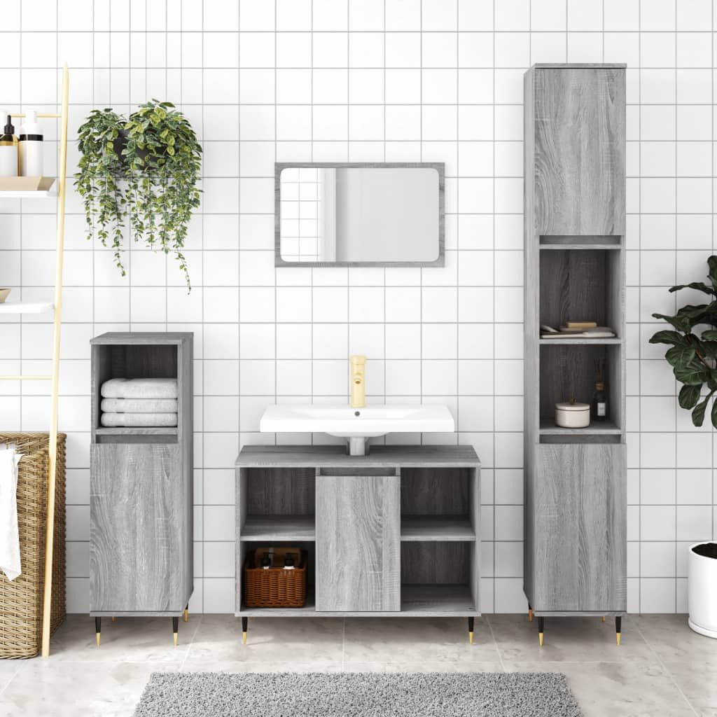 vidaXL 3-tlg. Badmöbel-Set Grau Sonoma Holzwerkstoff