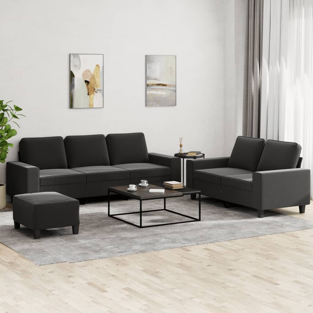 vidaXL 3-tlg. Sofagarnitur Schwarz Stoff