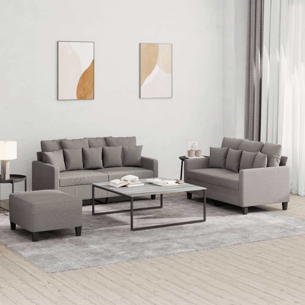 vidaXL 3-tlg. Sofagarnitur mit Kissen Taupe Stoff