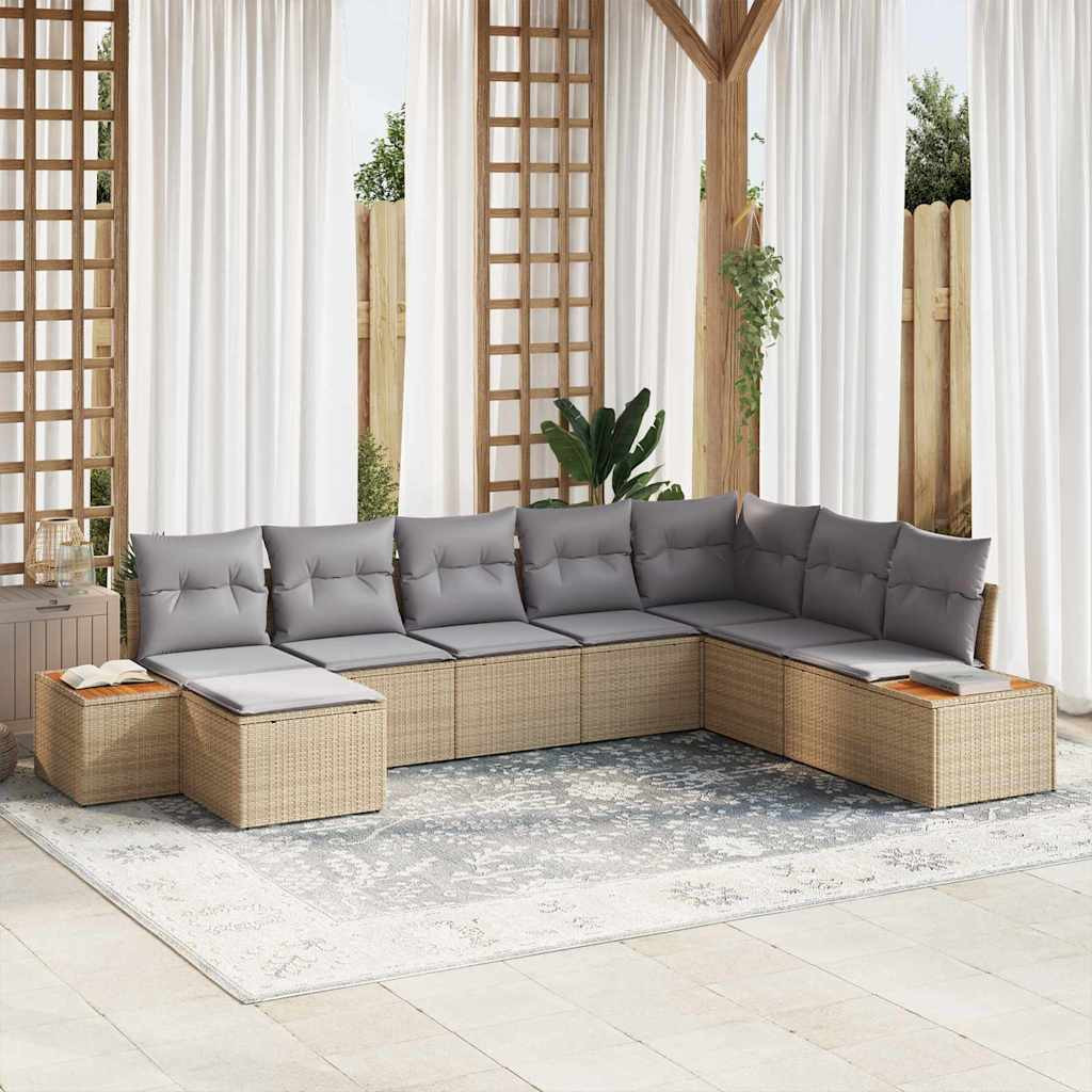 vidaXL Gartensofa-set mit Kissen 9 pcs Beige und Hellgrau Polyrattan