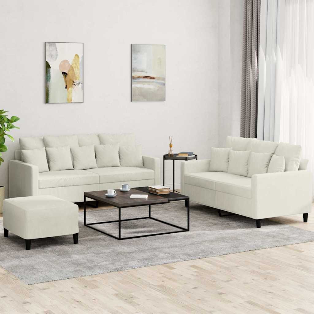 vidaXL 3-tlg. Sofagarnitur mit Kissen Creme Samt