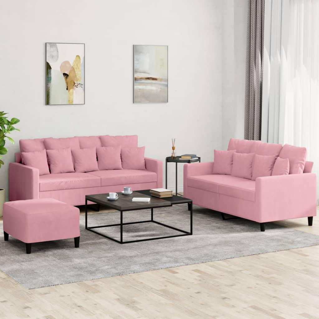 vidaXL 3-tlg. Sofagarnitur mit Kissen Rosa Samt