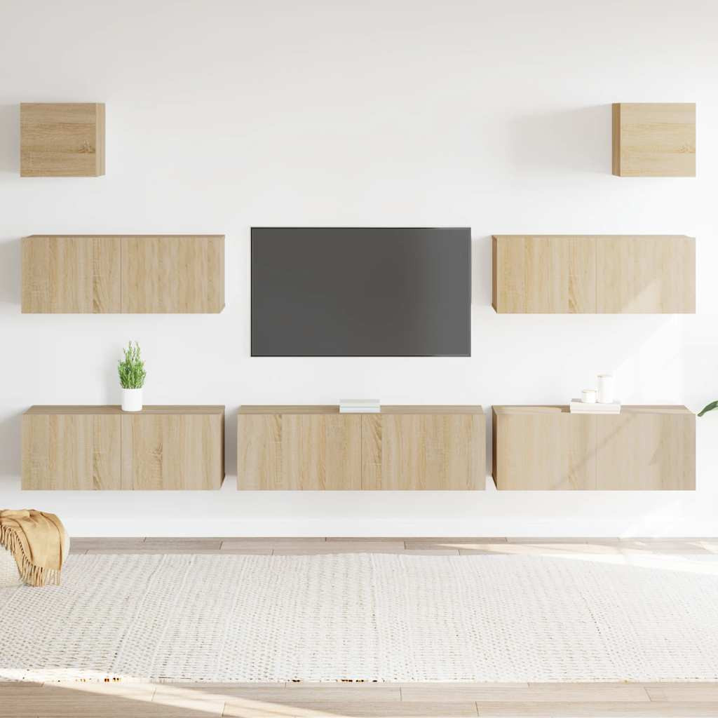 vidaXL 7-tlg. TV-Schrank-Set Sonoma-Eiche Holzwerkstoff