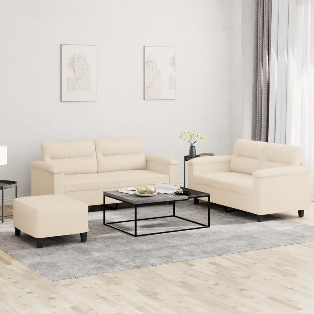 vidaXL 3-tlg. Sofagarnitur mit Kissen Beige Mikrofasergewebe