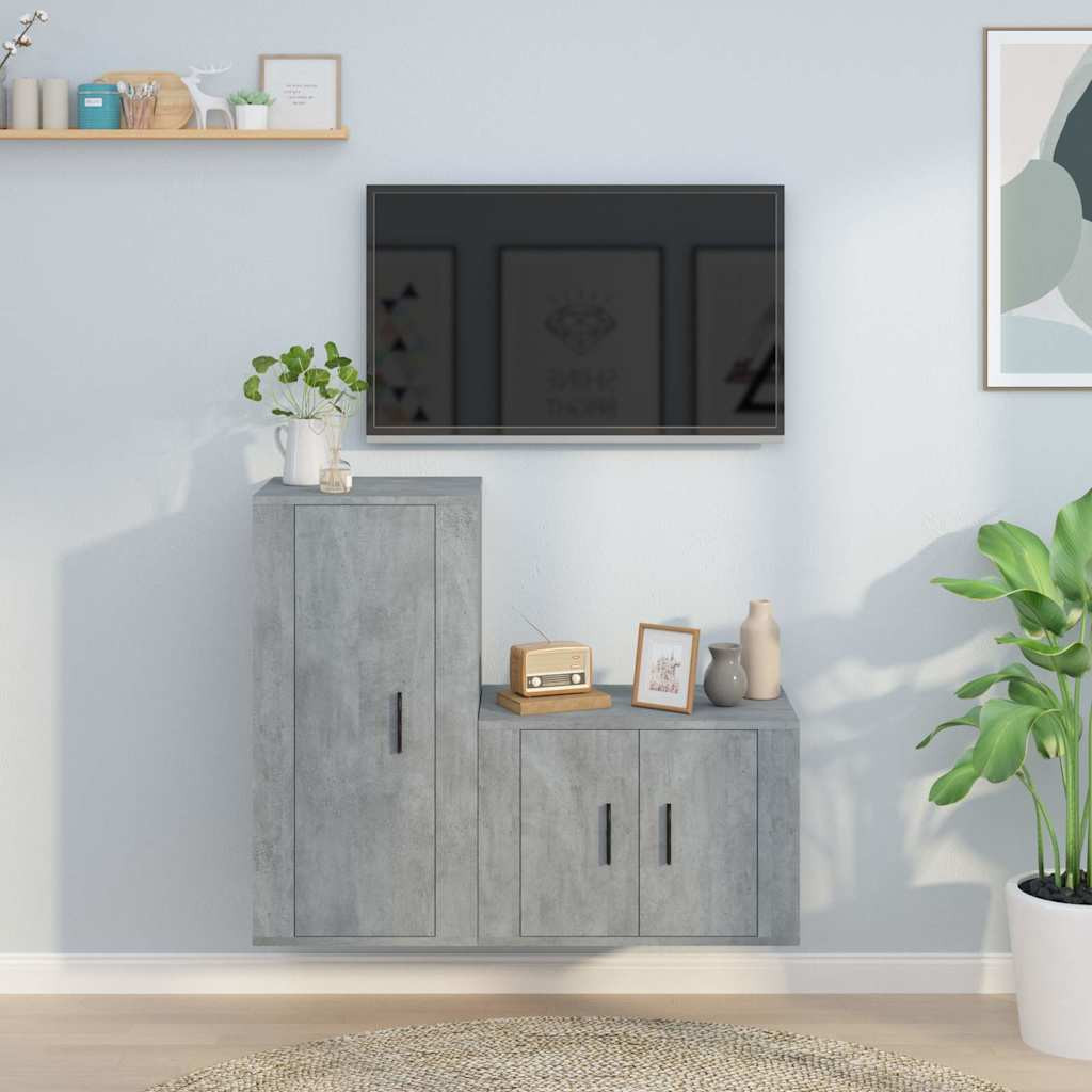 vidaXL 2-tlg. TV-Schrank-Set Betongrau Holzwerkstoff