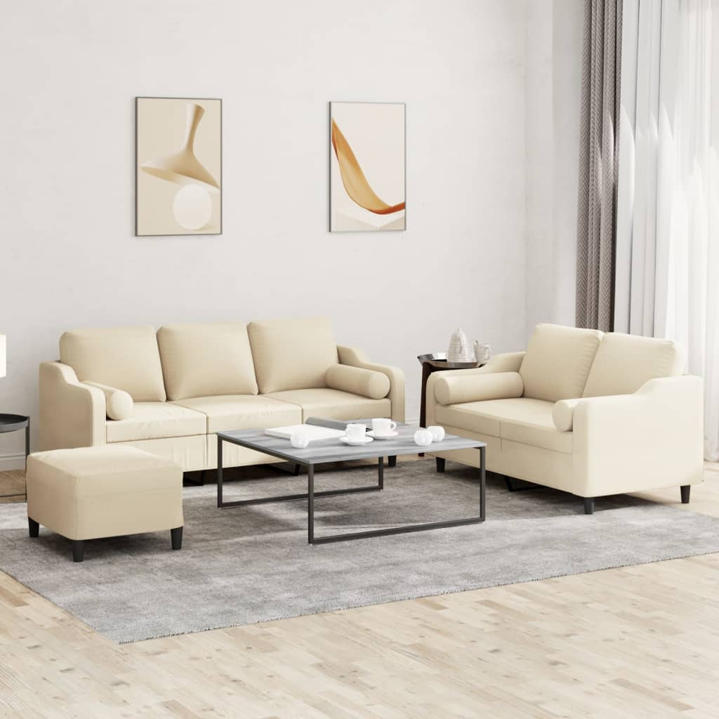 vidaXL 3-tlg. Sofagarnitur mit Kissen Creme Stoff