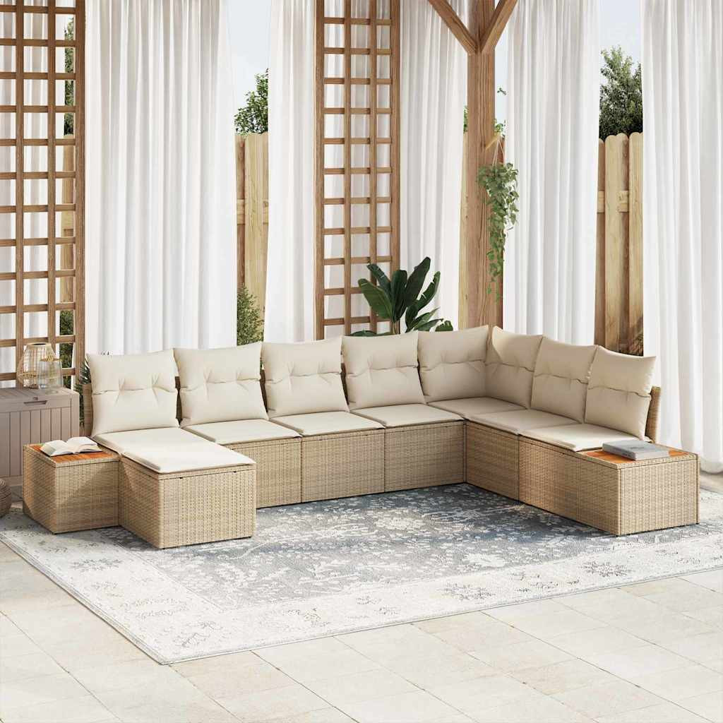 vidaXL Gartensofa-set mit Kissen 9 pcs Beige und Creme Polyrattan