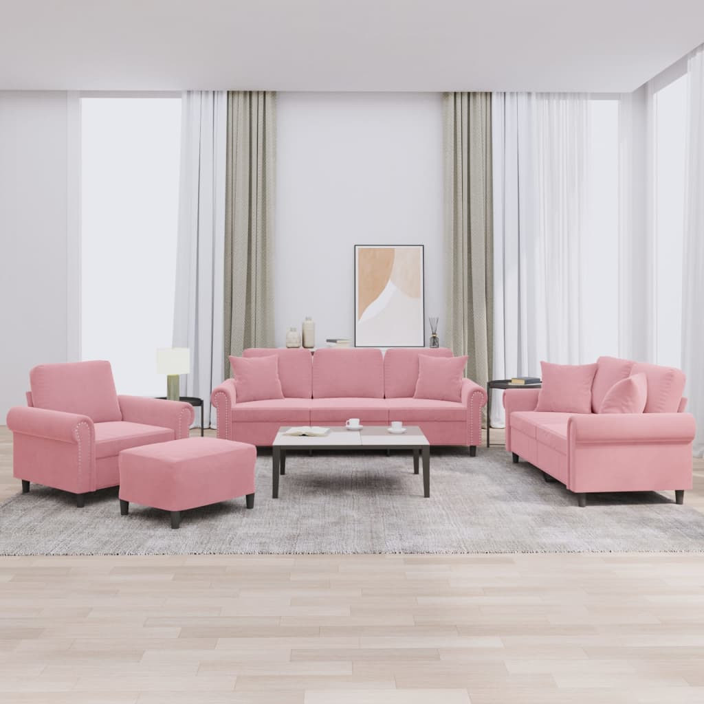 vidaXL 4-tlg. Sofagarnitur mit Kissen Rosa Samt