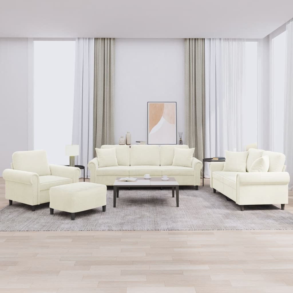 vidaXL 4-tlg. Sofagarnitur mit Kissen Creme Samt