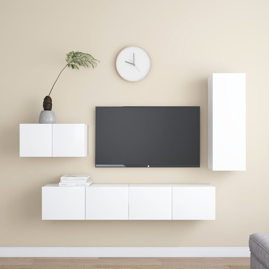 vidaXL 4-tlg. TV-Schrank-Set Weiß Holzwerkstoff