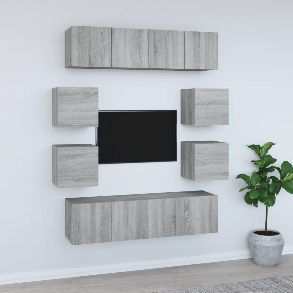 vidaXL 8-tlg. TV-Schrank-Set Grau Sonoma Holzwerkstoff