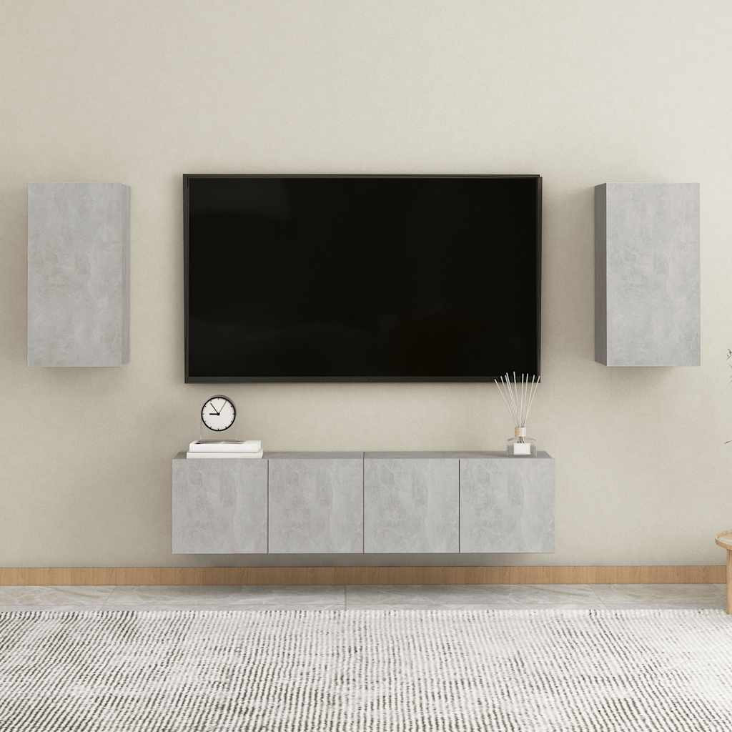 vidaXL 4-tlg. TV-Schrank-Set Betongrau Holzwerkstoff