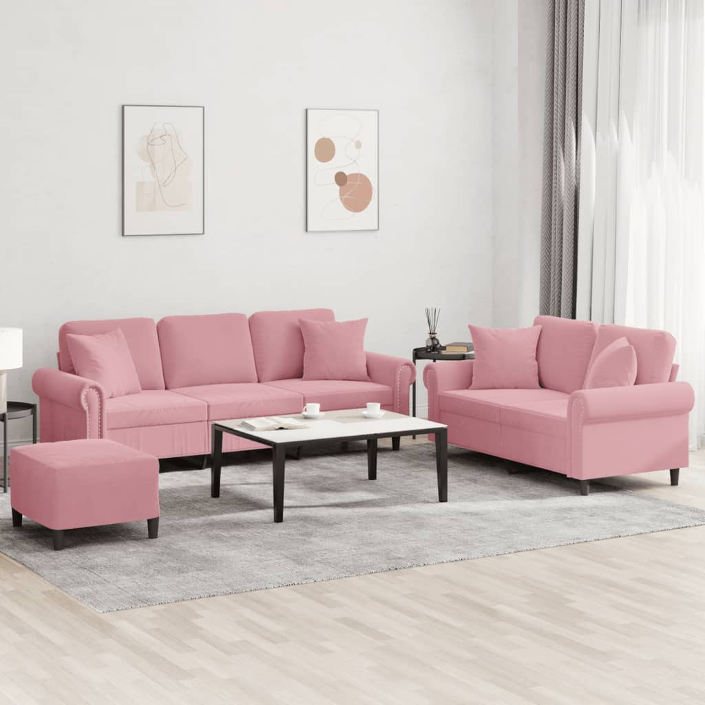 vidaXL 3-tlg. Sofagarnitur mit Kissen Rosa Samt