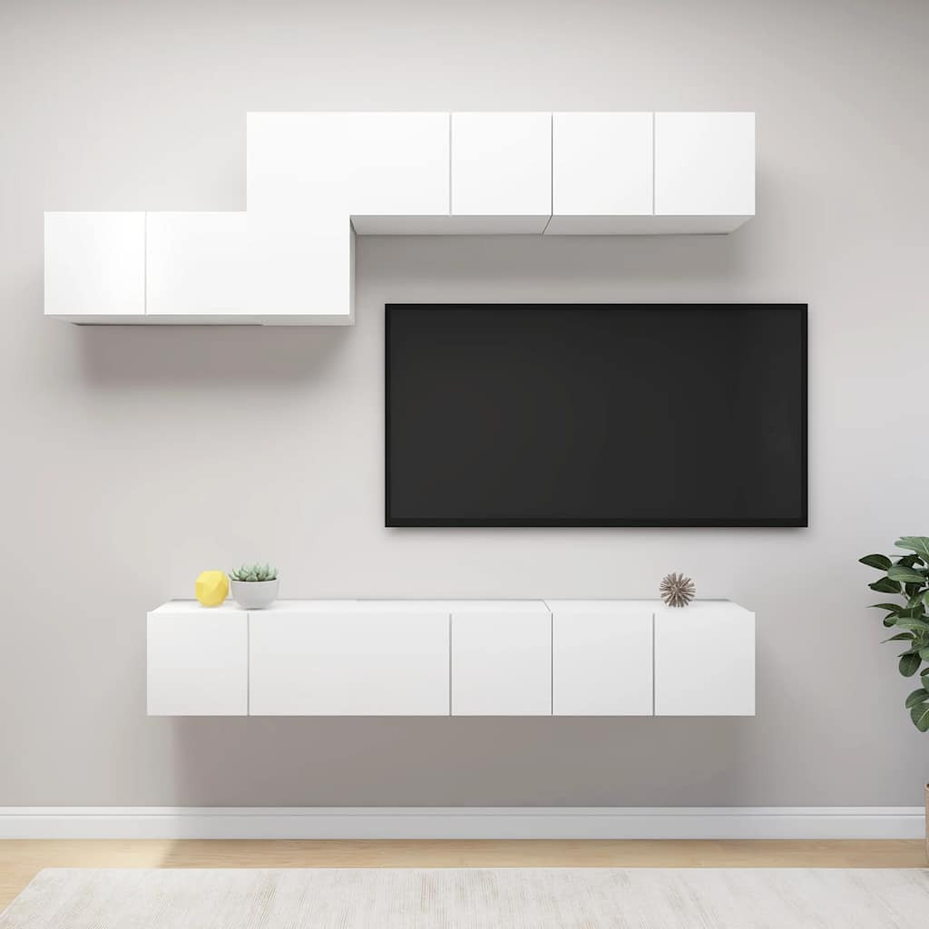 vidaXL 7-tlg. TV-Schrank-Set Weiß Holzwerkstoff