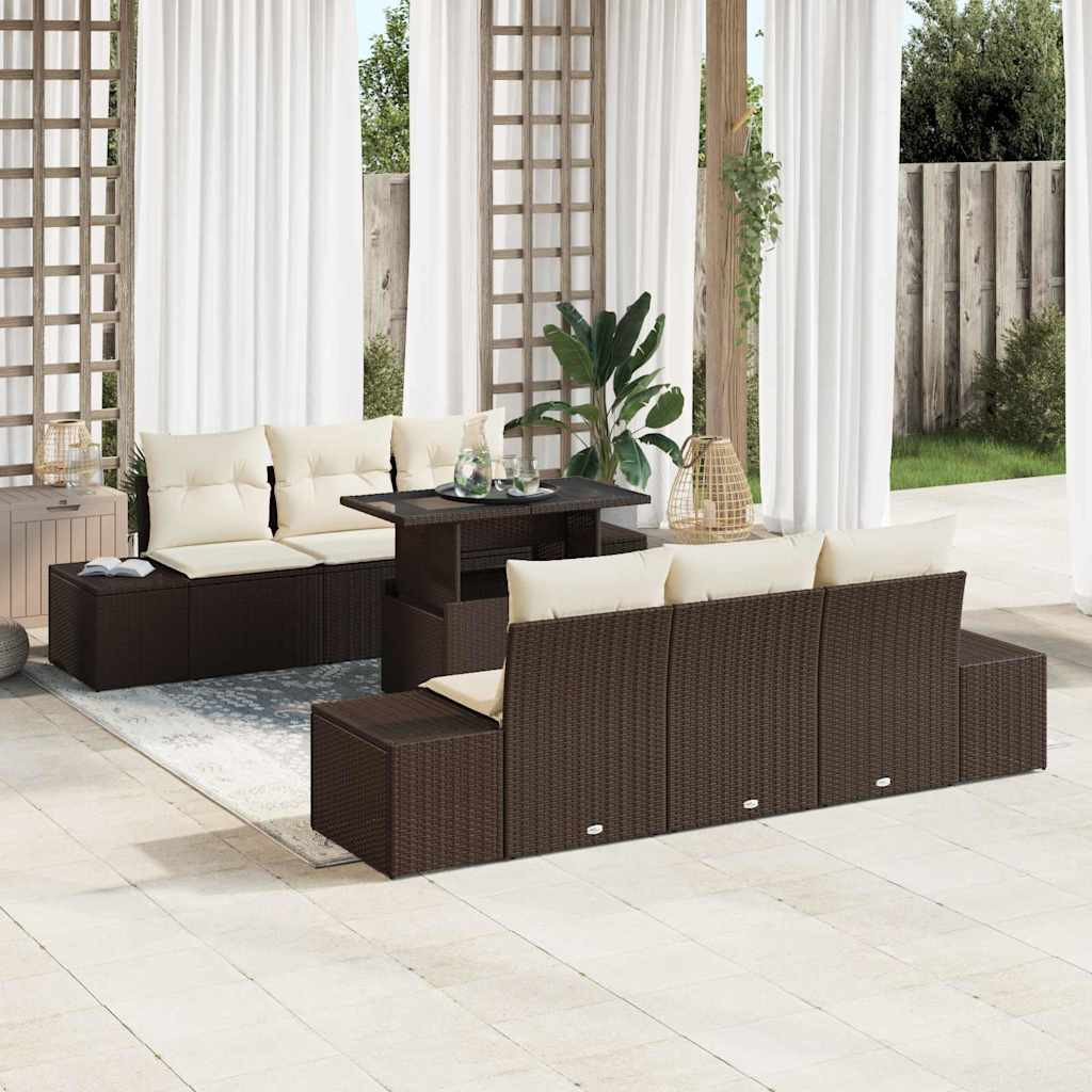 vidaXL Garten-Sofa-Set mit Kissen 7 pcs Braun und Creme