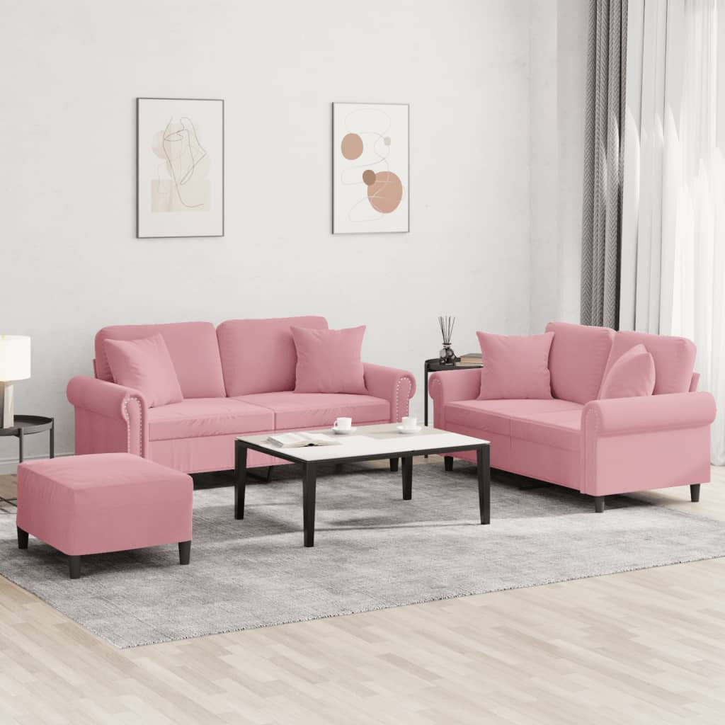 vidaXL 3-tlg. Sofagarnitur mit Kissen Rosa Samt