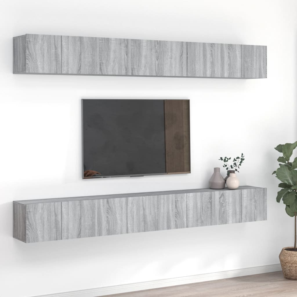 vidaXL 8-tlg. TV-Schrank-Set Grau Sonoma 60x30x30 cm Holzwerkstoff