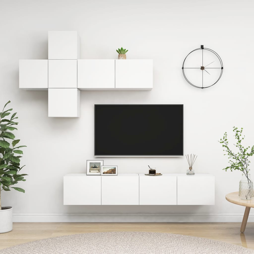 vidaXL 7-tlg. TV-Schrank-Set Weiß Holzwerkstoff