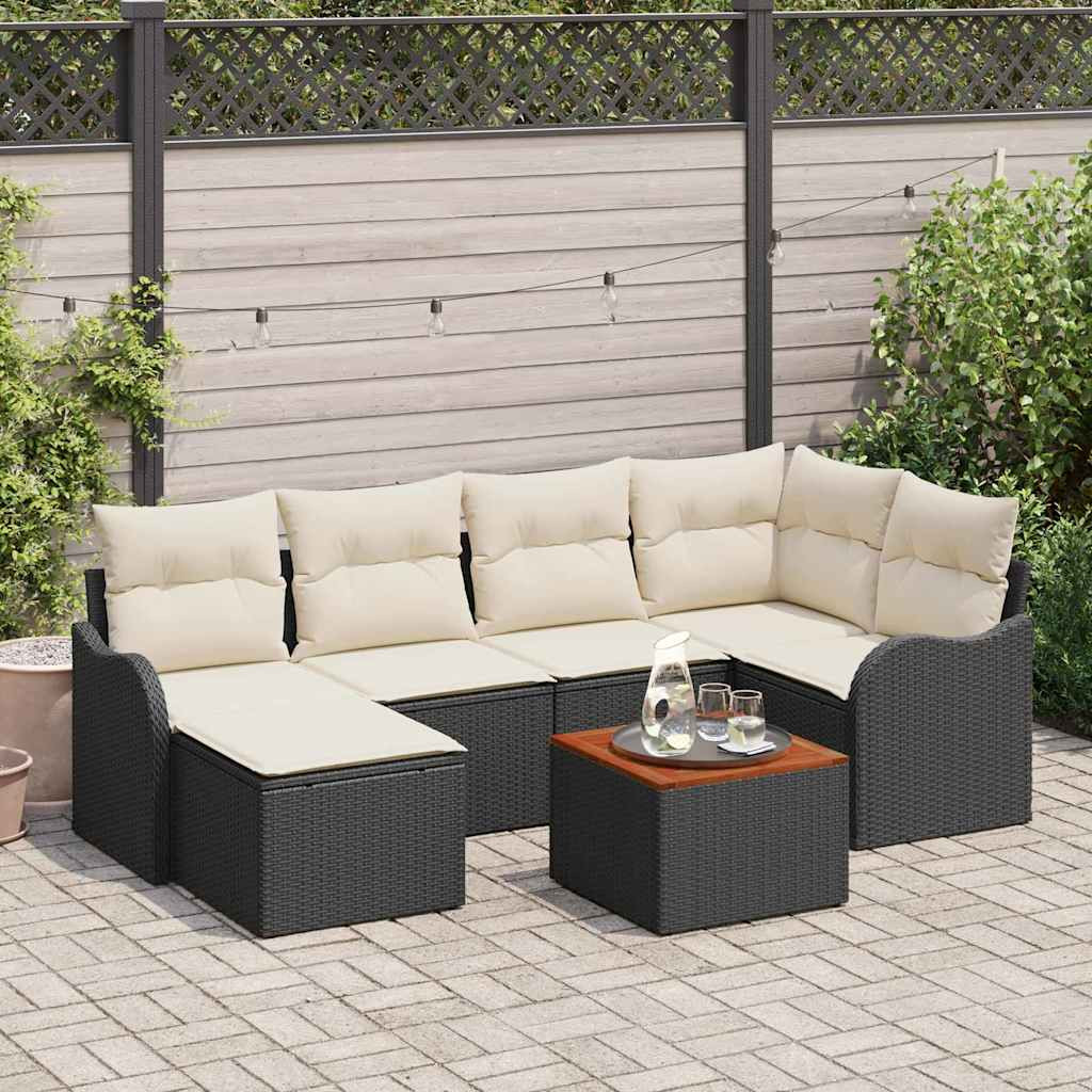 vidaXL Gartensofa-set mit Speicher 7 pcs Schwarz und Creme Poly-Rattan