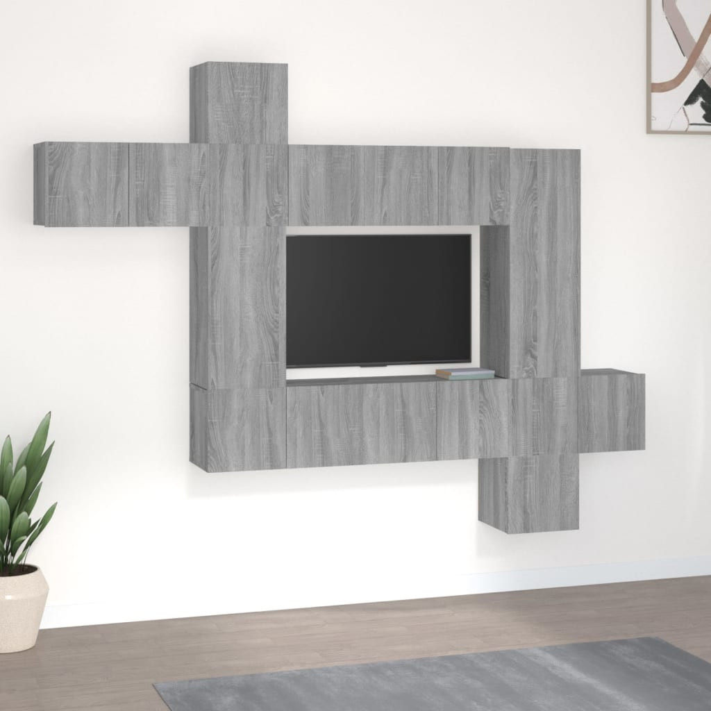 vidaXL 10-tlg. TV-Schrank-Set Grau Sonoma Holzwerkstoff